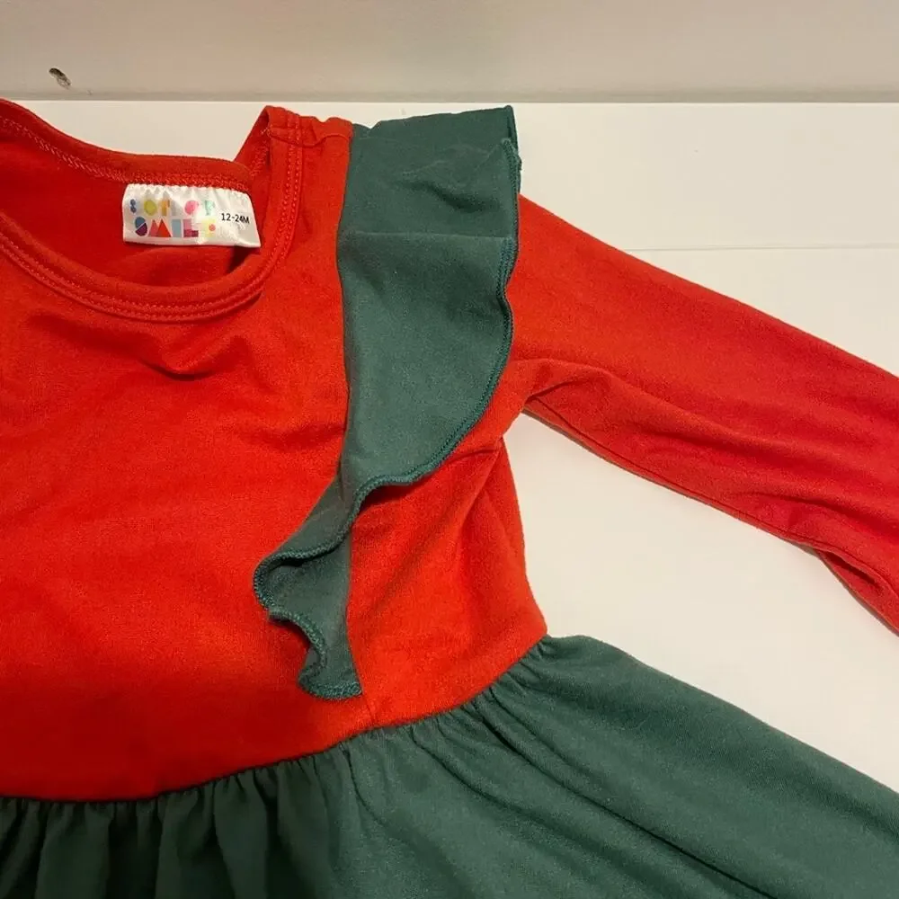 Dot Dot Smile Infant size 12-24 Months Red & Green Ruffle Dress Twirly Skirt